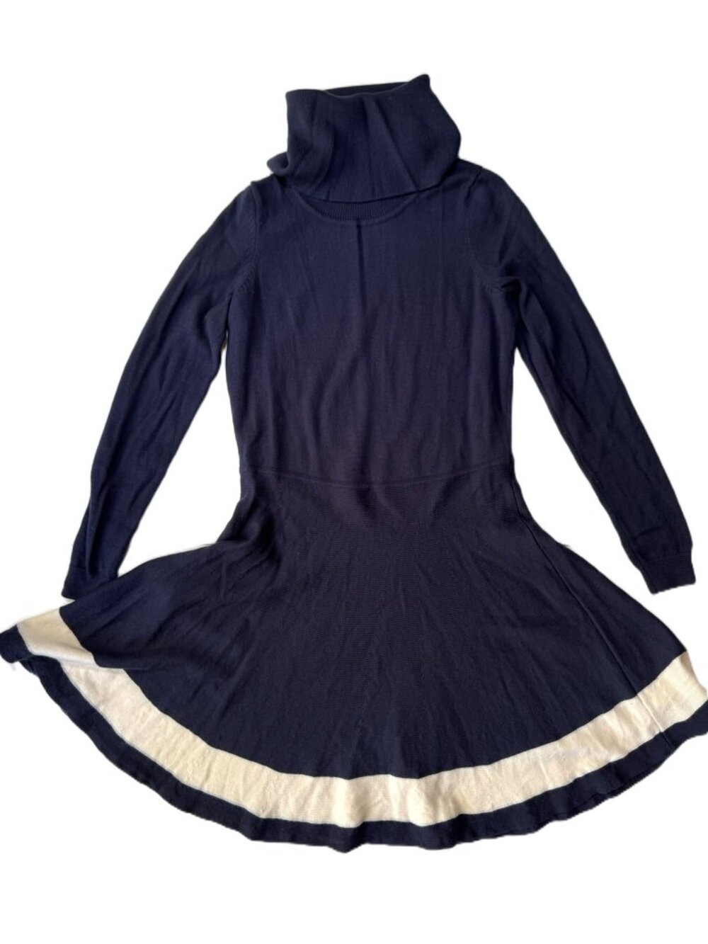 Vineyard Vines Navy Blue & White Merino Wool Cowl Neck Skater Dress sz L